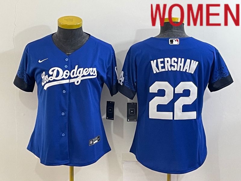 Women Los Angeles Dodgers #22 Kershaw Blue City Edition Nike 2022 MLB Jerseys->los angeles dodgers->MLB Jersey
